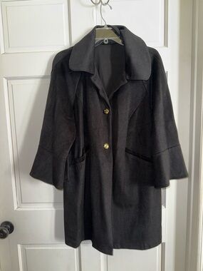 Luii Black Trench Coat with Flared Sleeves and great colorful buttons